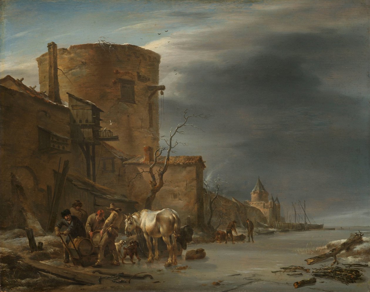 Mur miejski Haarlemu zimą autorstwa Nicolaes Pietersz Berchem