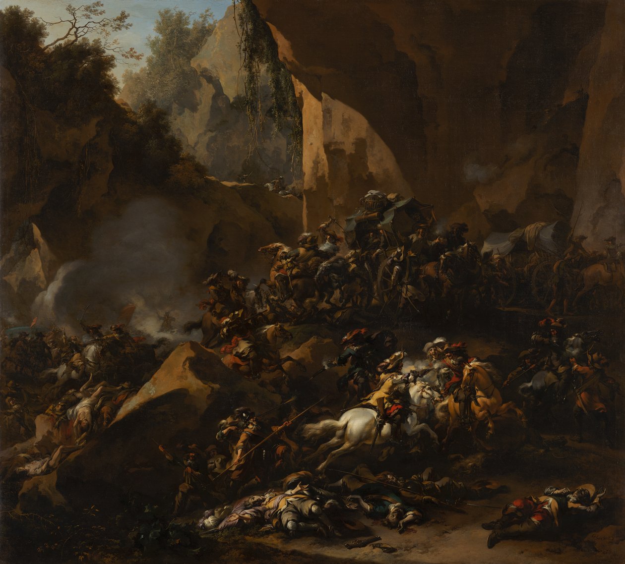 Podróżnicy zaatakowani przez bandytów autorstwa Nicolaes Pietersz Berchem