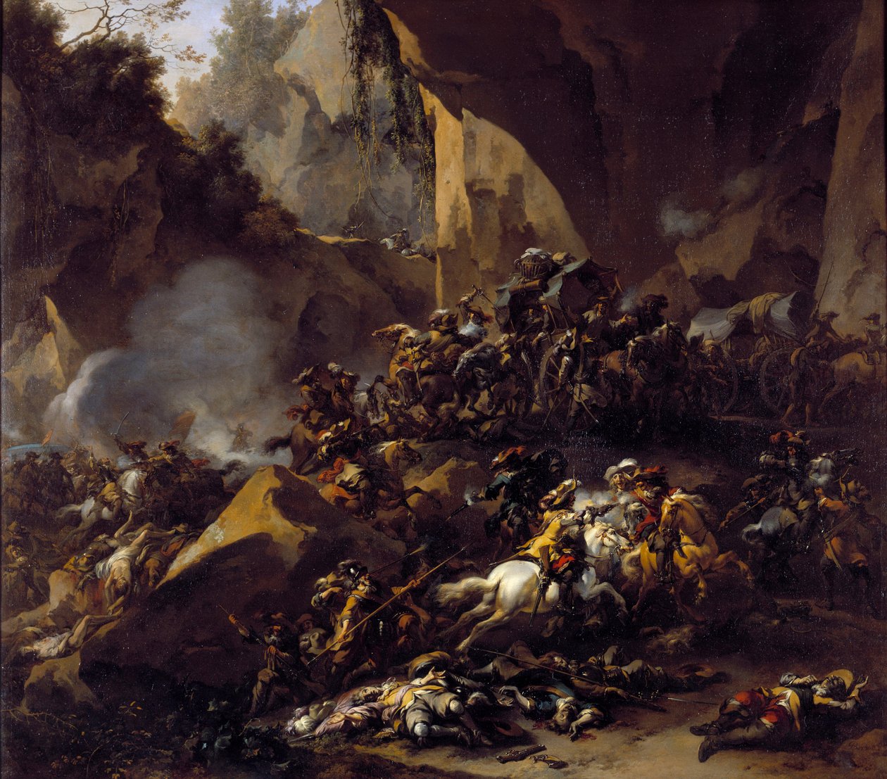 Podróżnicy zaatakowani przez rabusiów autorstwa Nicolaes Pietersz Berchem