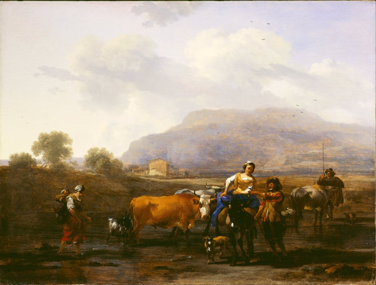 Podróżujący chłopi (wieczór) autorstwa Nicolaes Pietersz. Berchem