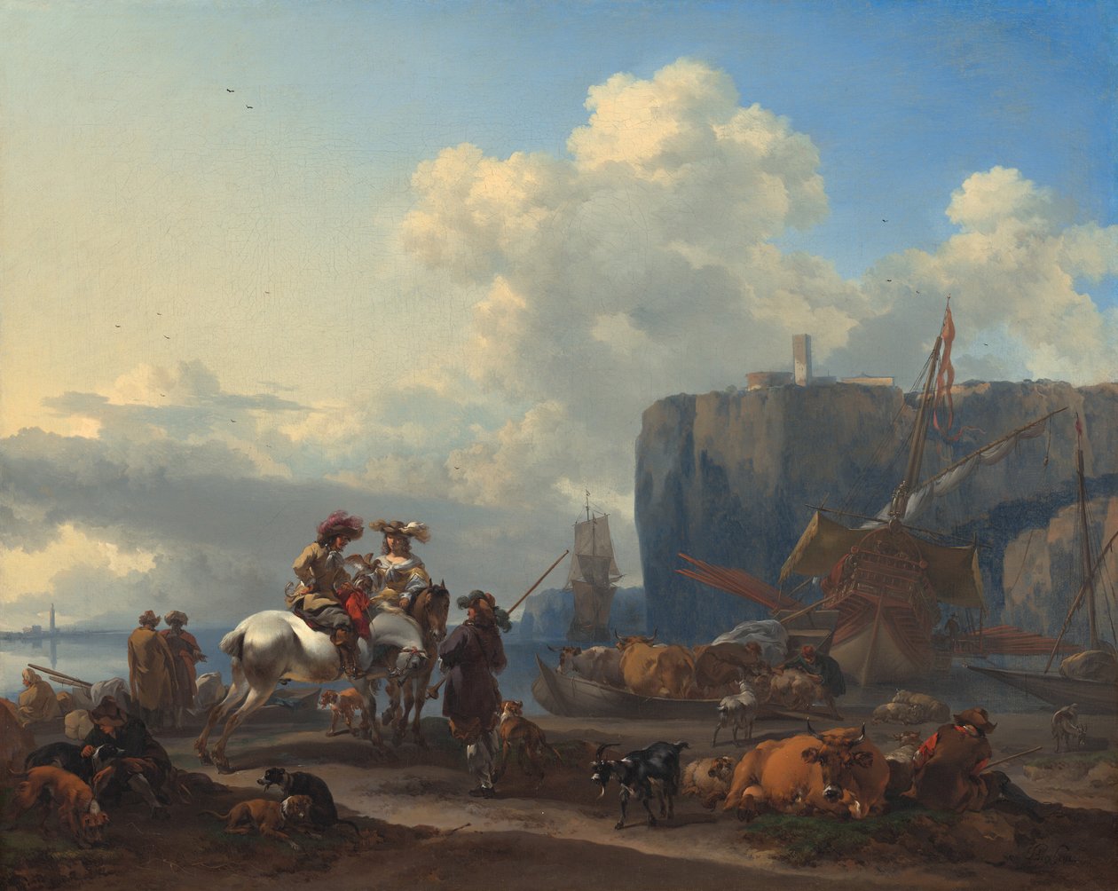 Widok na włoski port autorstwa Nicolaes Pietersz Berchem