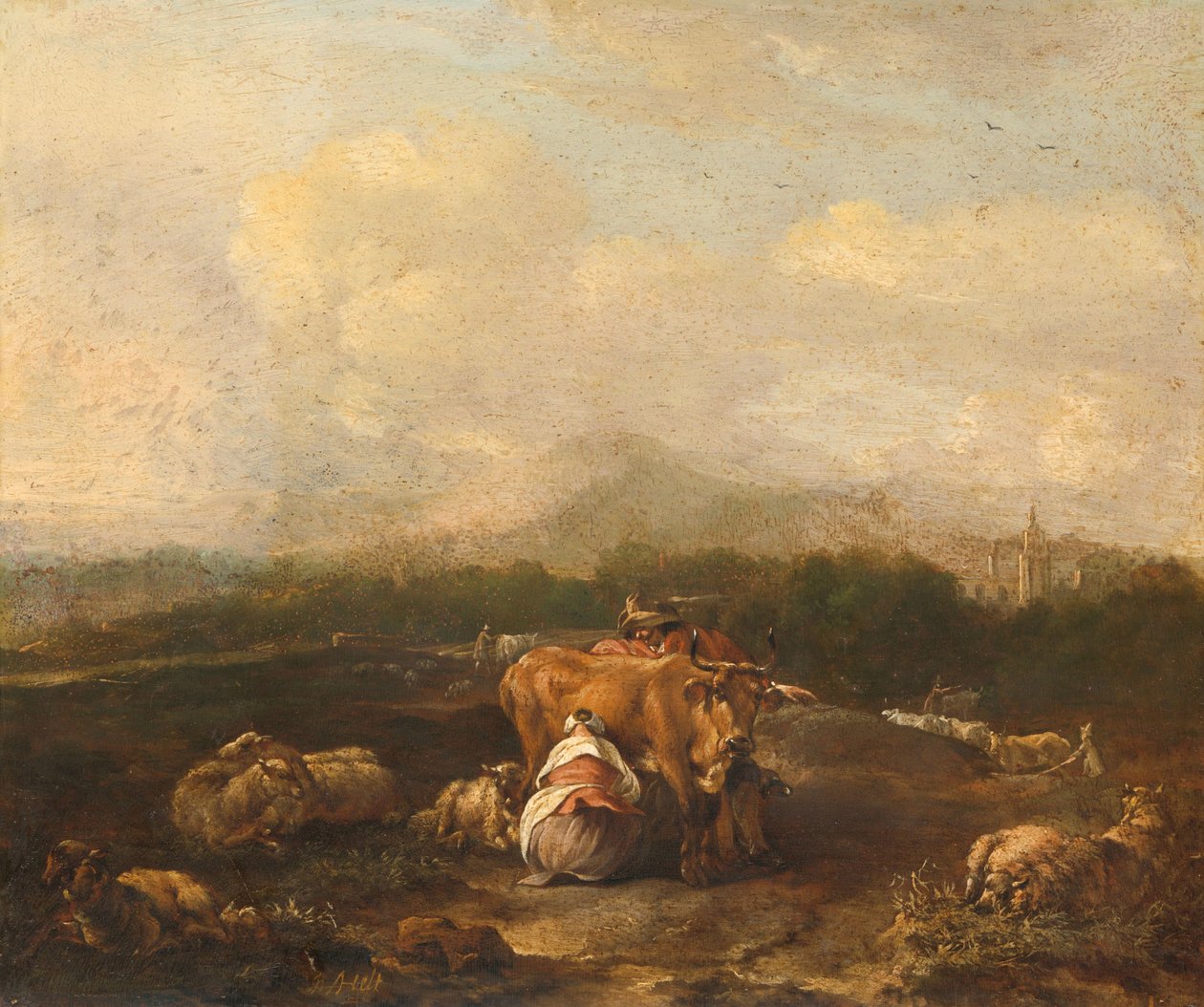 Włoski krajobraz z bydłem autorstwa Nicolaes Van Helt Stockade