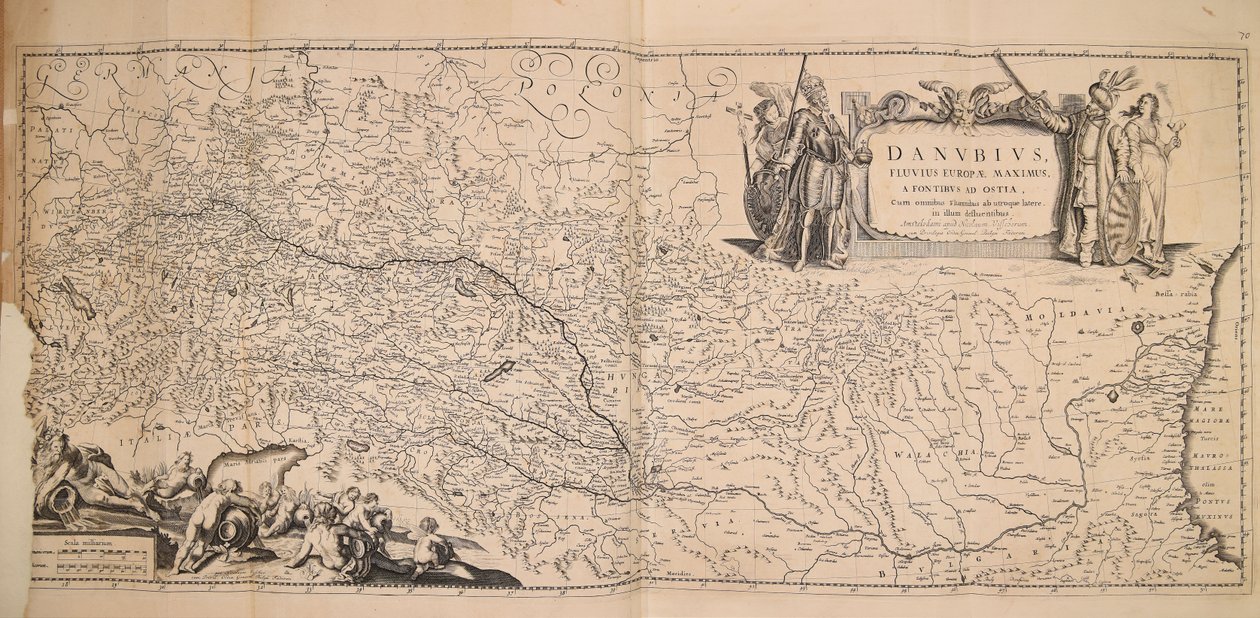 Danubius fluuius Europae maximus a fontibus ad ostia cum omnibus flumnibus ab utroque latere in illum defluentibus autorstwa Nicolaes Visscher