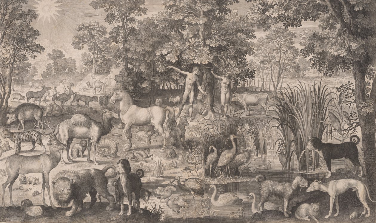 Adam i Ewa w raju, 1631., 1631. autorstwa Nicolaes de Bruyn