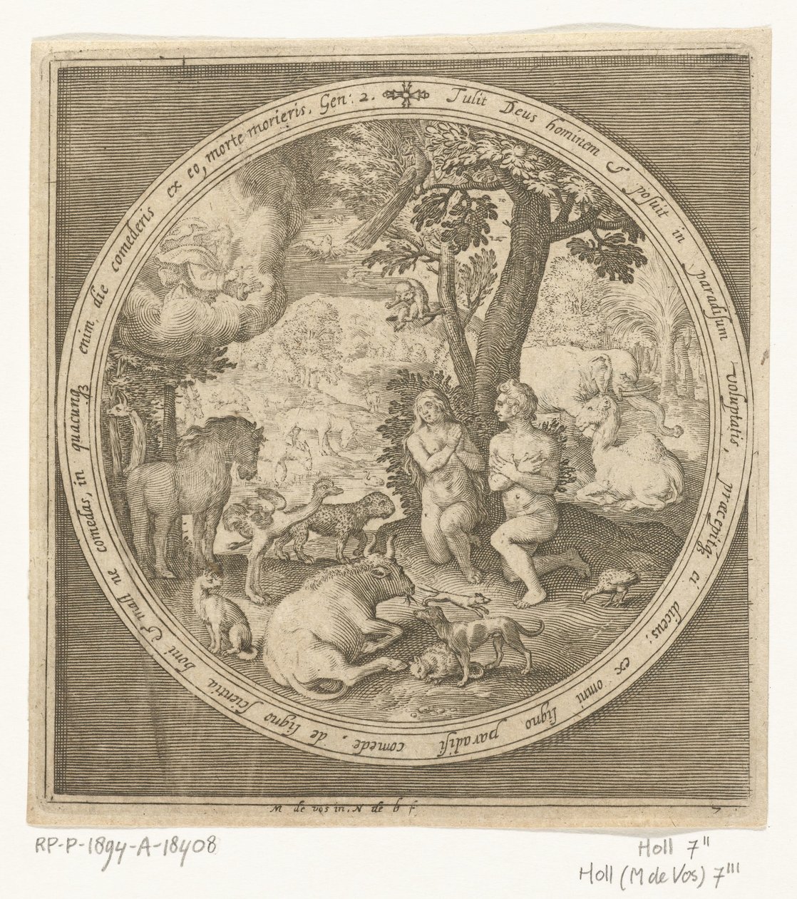 Adam i Ewa w raju Od stworzenia do wygnania z raju (tytuł serii) autorstwa Nicolaes de Bruyn