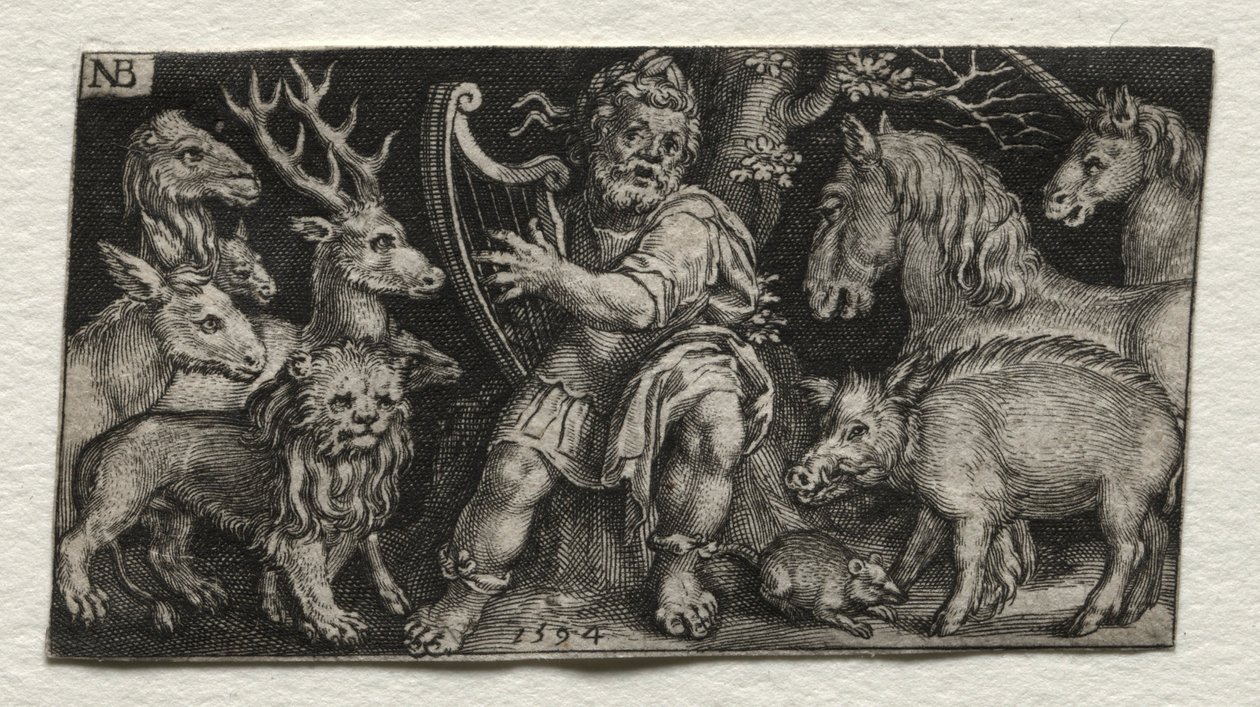 Orfeusz czarujący zwierzęta, 1594. autorstwa Nicolaes de Bruyn