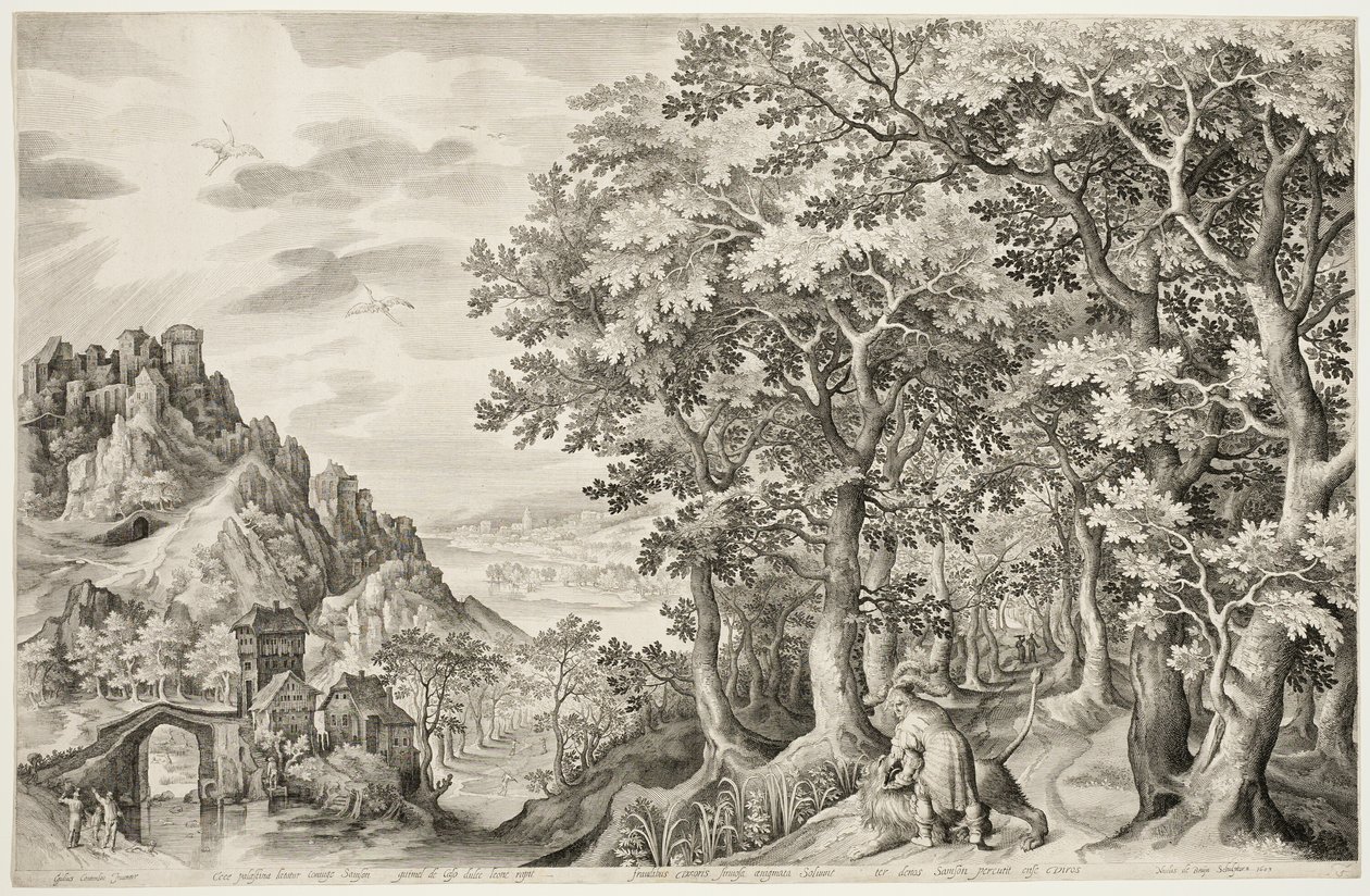 Samson zabija lwa autorstwa Nicolaes de Bruyn