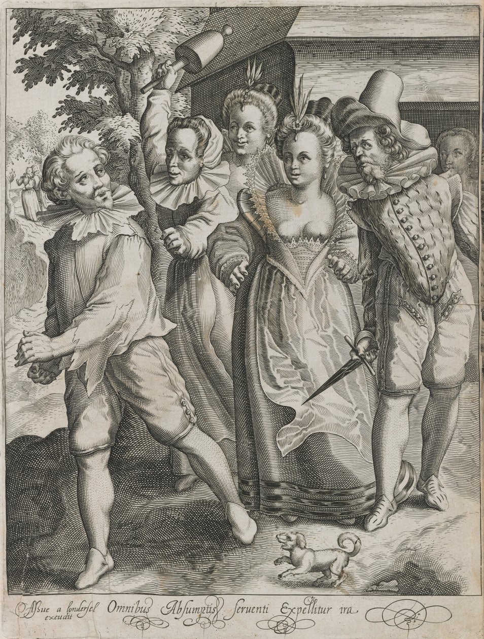 Syn marnotrawny zostaje wydalony z tawerny, płyta 4 z Historii syna marnotrawnego autorstwa Nicolaes de Bruyn