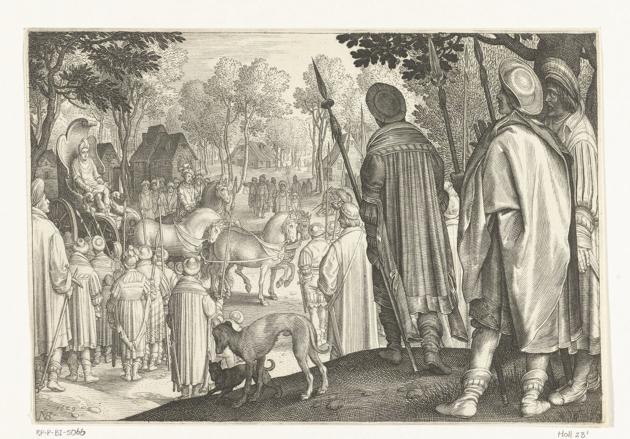 Triumfalna procesja Józefa w rydwanie faraona Historia Józefa (tytuł serii) autorstwa Nicolaes de Bruyn
