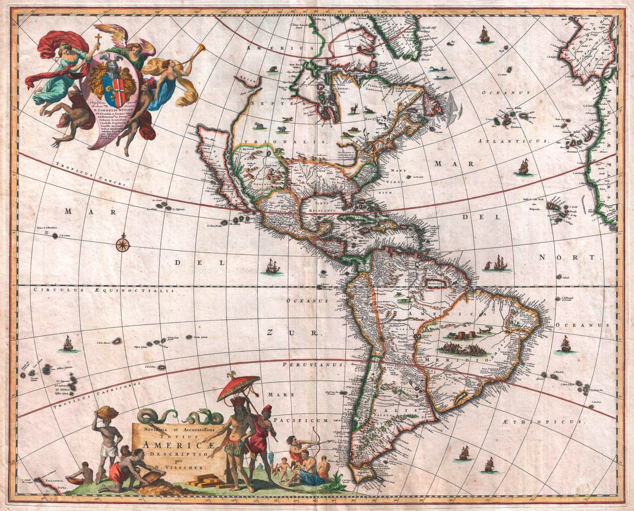 Visscherowska mapa Nowego Świata autorstwa Nicolaes the Elder Visscher
