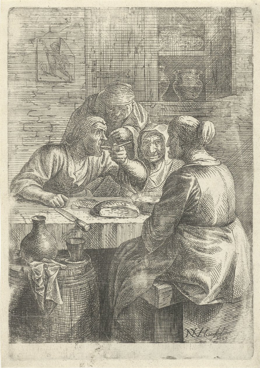 Trzy stare kobiety jedzą przy stole autorstwa Nicolaes van Haeften