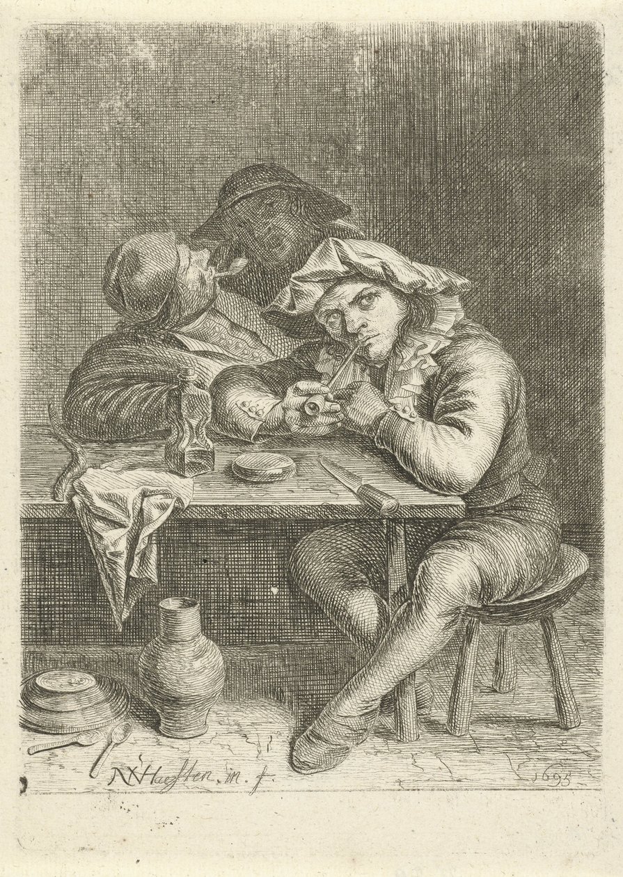 Dwóch palaczy przy stole autorstwa Nicolaes van Haeften