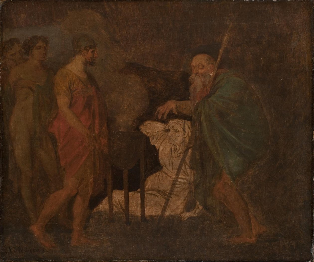 Odyseusz radzi się Teiresiasowi. Z Odysei Homera autorstwa Nicolai Abildgaard