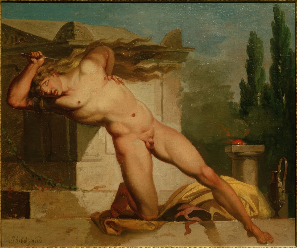 Adrastos zabija się przy grobie Atysa. autorstwa Nicolai Abraham Abildgaard