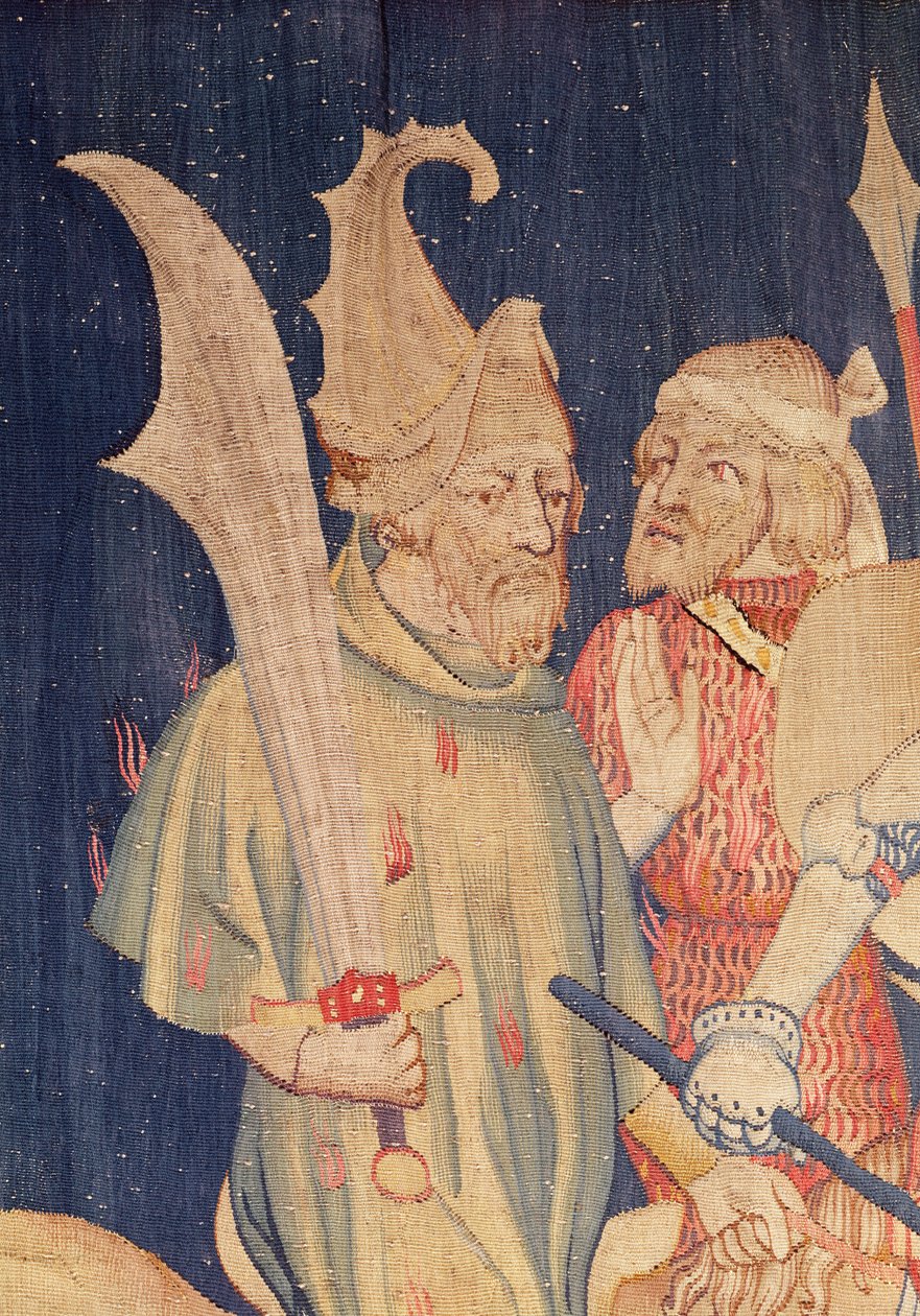 Fragment kawalera z Miriad Lwów, z gobelinu Apocalypse of Angers, 1373-87 gobelin autorstwa Nicolas Bataille