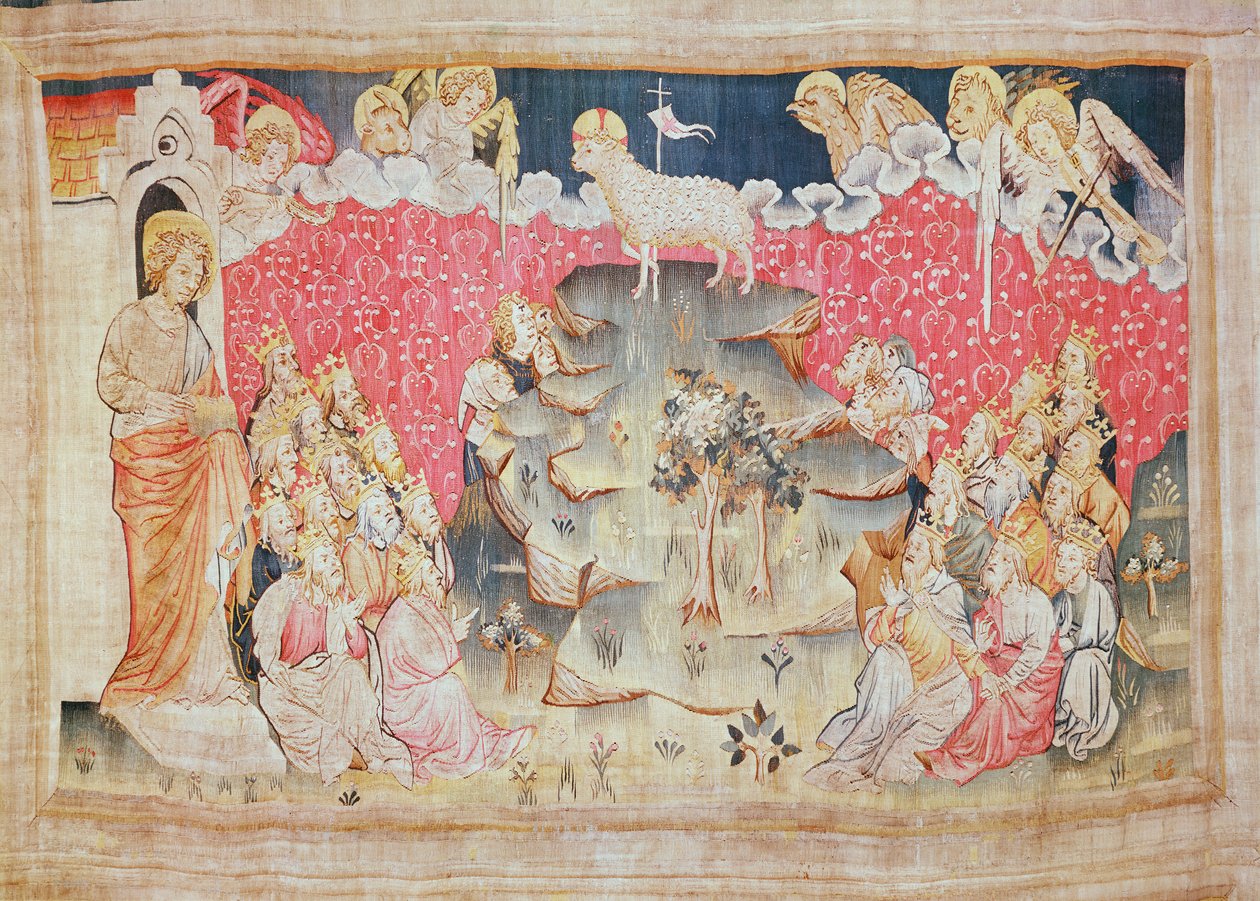 Baranek na Górze Syjon, nr 47 z „Apokalipsy gniewu”, 1373-87 (gobelin) autorstwa Nicolas Bataille