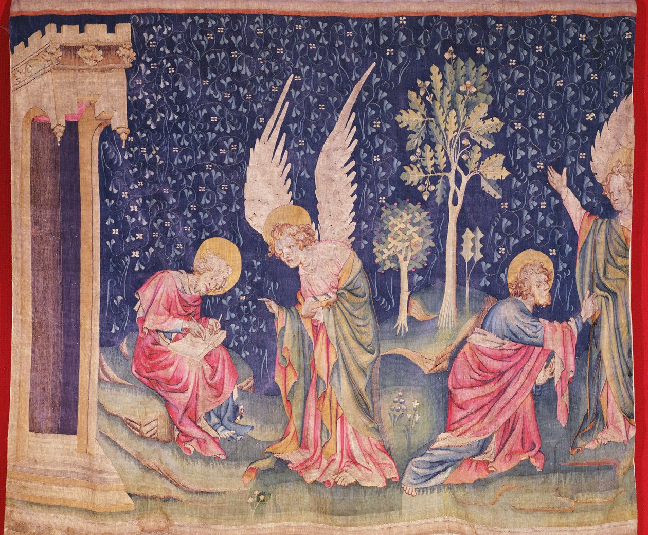 Św. Jan i anioł, z Apokalipsy Gobelin gniewów, 1373-87 (gobelin) autorstwa Nicolas Bataille