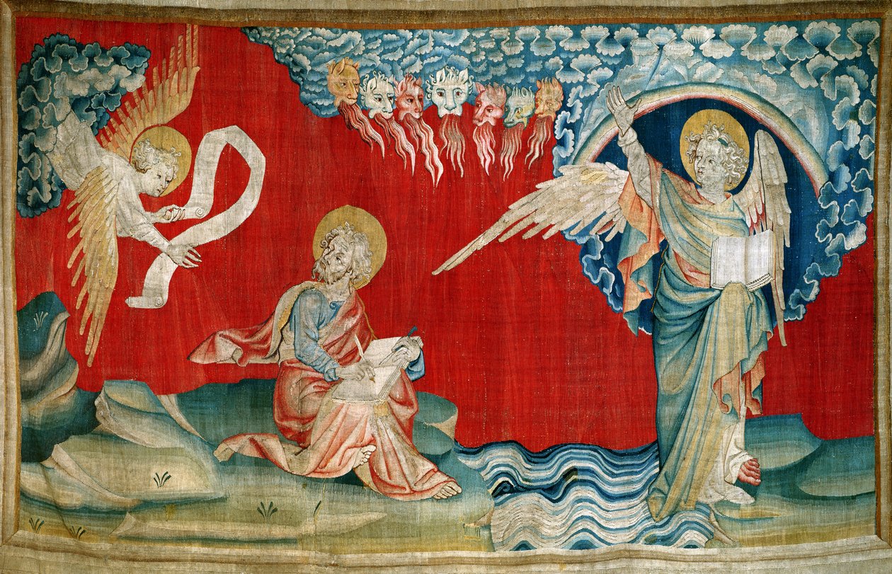Anioł z otwartą księgą, nr 27 z „Apokalipsy gniewu”, 1373-87 (gobelin) autorstwa Nicolas Bataille