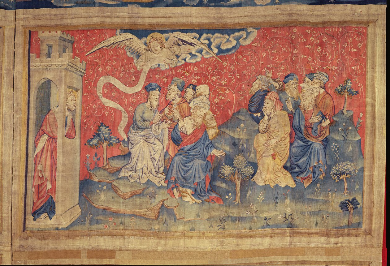 Archanioł przepowiada zwycięstwo, z Apokalipsy Gobelinu gniewu, 1373-87 (gobelin) autorstwa Nicolas Bataille