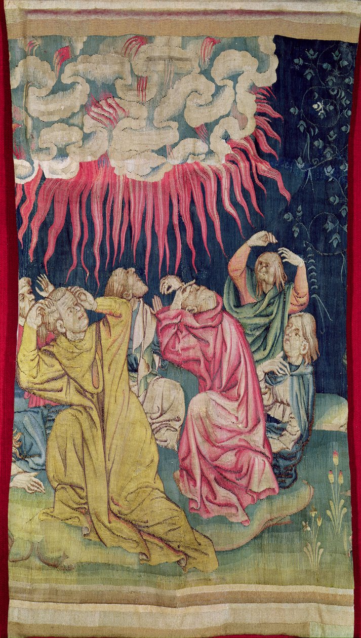 Czwarty Anioł wylewający swą misę na słońce, nr 60 w "Apokalipsie z Angers", 1373-87 (arras) autorstwa Nicolas Bataille