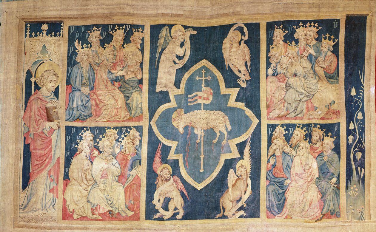 Baranek i Dwudziestu Czterech Starców, nie. 7 z „Apokalipsy gniewu”, 1373-87 (gobelin) autorstwa Nicolas Bataille