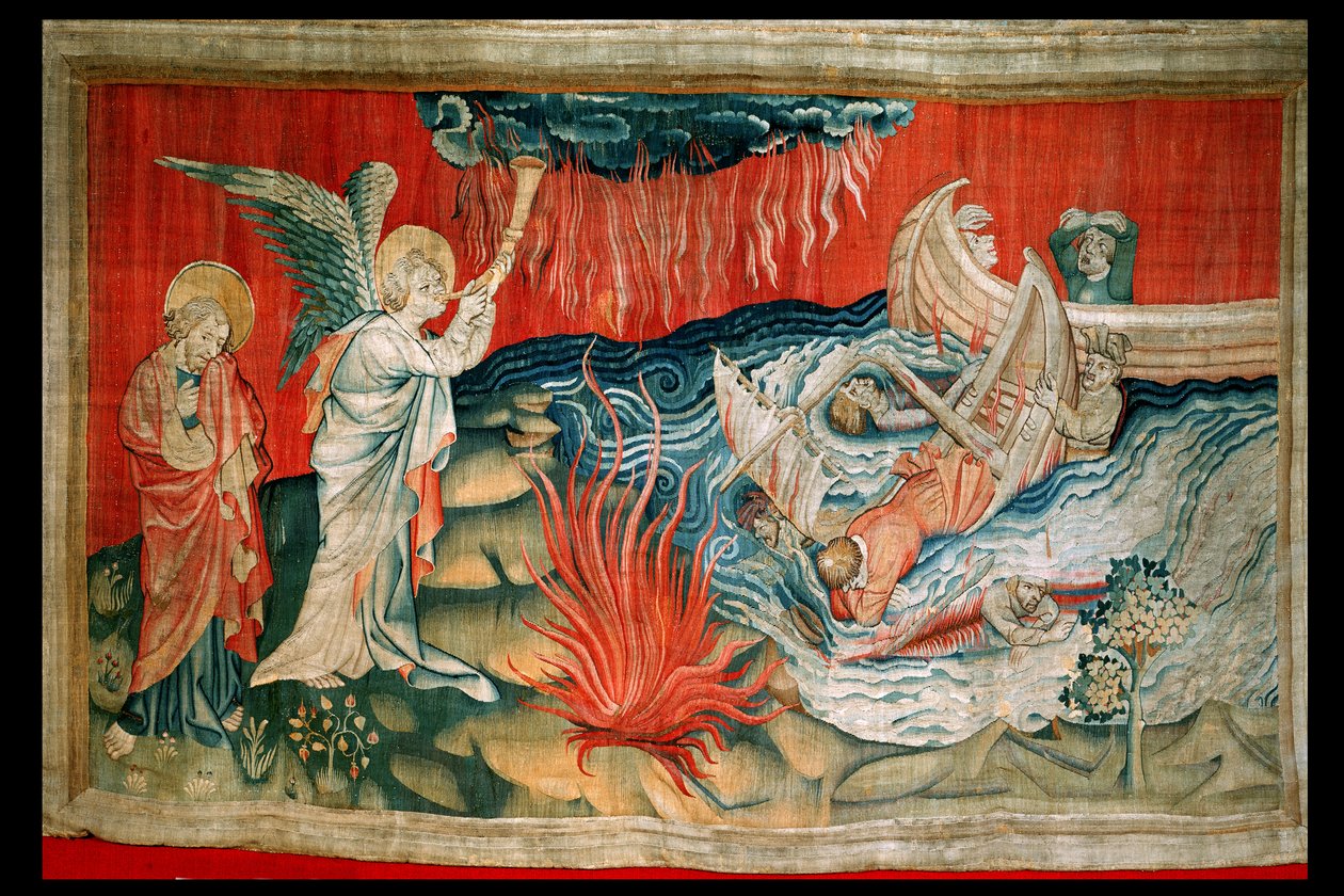 Druga trąba i wrak, nr 21 z „Apokalipsy gniewu”, 1373-87 (gobelin) autorstwa Nicolas Bataille