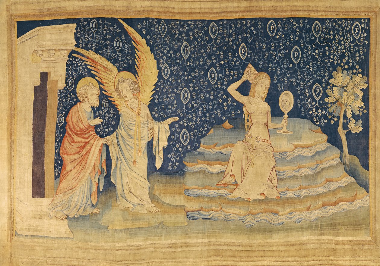 Nierządnica z Babilonu, numer 64 z „Apokalipsy gniewu”, 1373-87 (gobelin) (patrz także 135911) autorstwa Nicolas Bataille