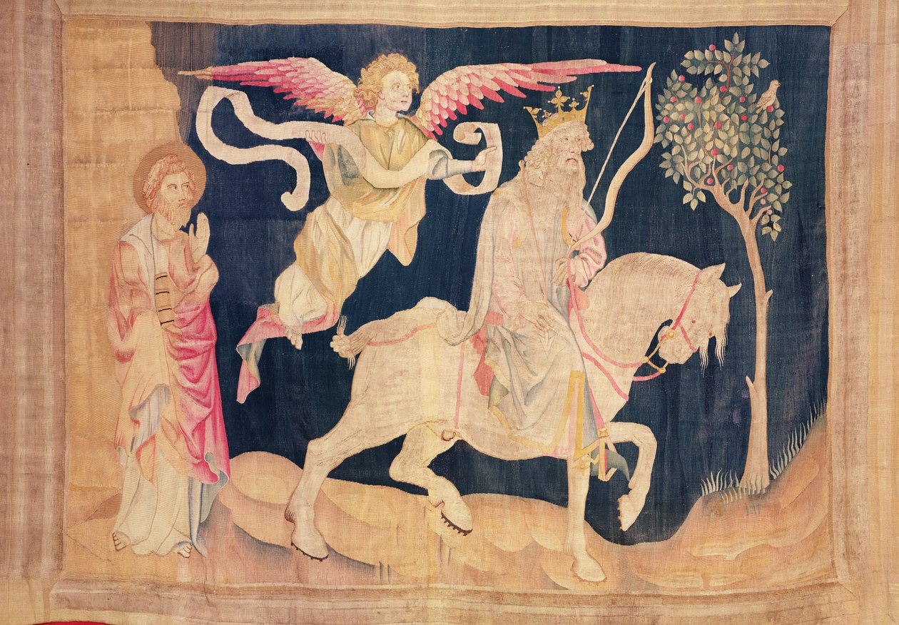 Jeździec na białym koniu, z Apokalipsy Gobelin złości, 1373-1387 (gobelin) autorstwa Nicolas Bataille