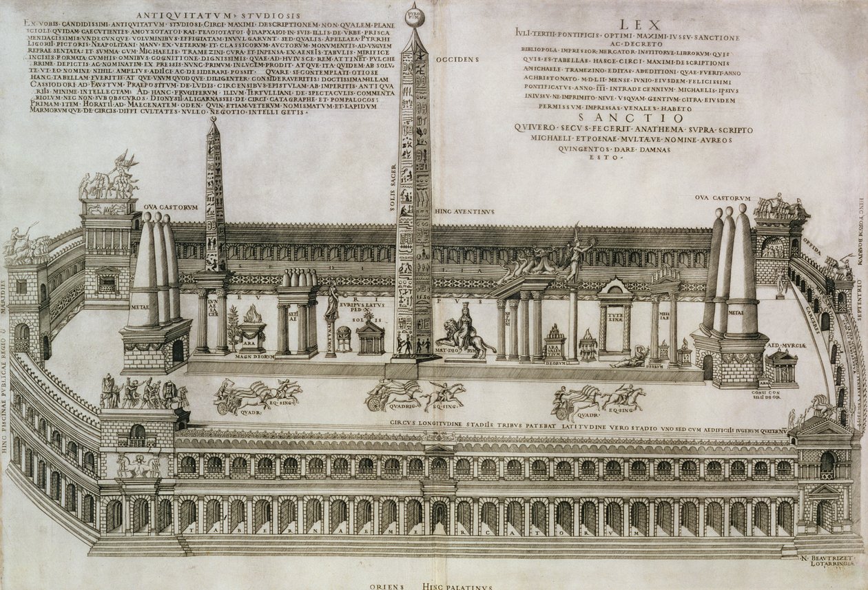 Plan Circus Maximus, Rzym, ryty przez artystę, 1552 autorstwa Nicolas Beautrizet