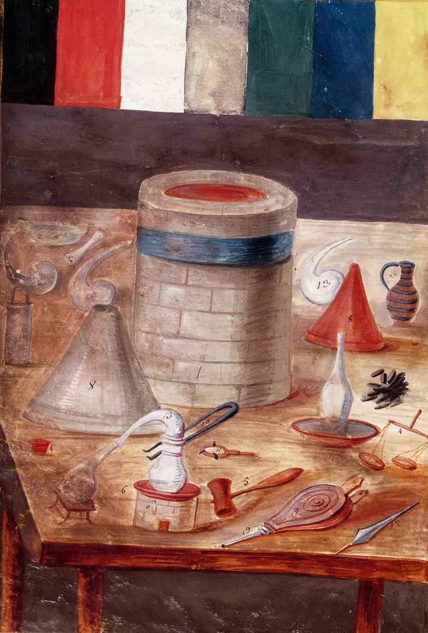 Pani ks. 14765 f.1 Sprzęt alchemika, podobno napisany i iluminowany przez Nicolasa Flamela (ok.1330-1418) autorstwa Nicolas Flamel