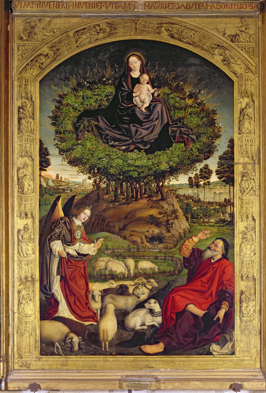 Madonna z Dzieciątkiem, centralny panel z Tryptyku Mojżesza i gorejącego krzewu, ok. 1476 (patrz także 173010 i 232840-1) autorstwa Nicolas Froment