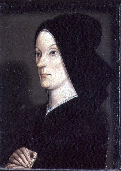 Dyptyk Matheron: portret Joanny de Laval (zm. 1498) drugiej żony Rene I Dobrego (1409-80) prawy panel (patrz także 94914) autorstwa Nicolas Froment