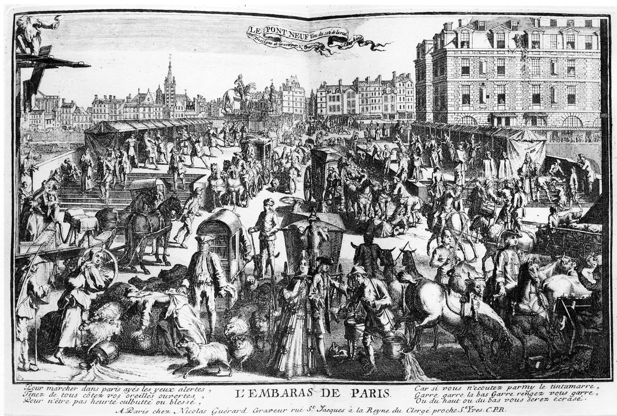 Zatłoczenie w Paryżu, Pont Neuf od Rue Dauphine autorstwa Nicolas Guerard