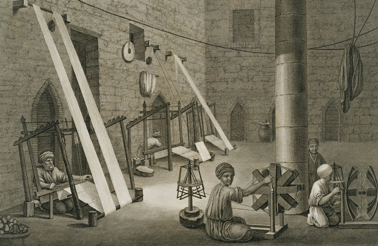 Wnętrze warsztatu tkacza, z tomu II Arts and Trades 