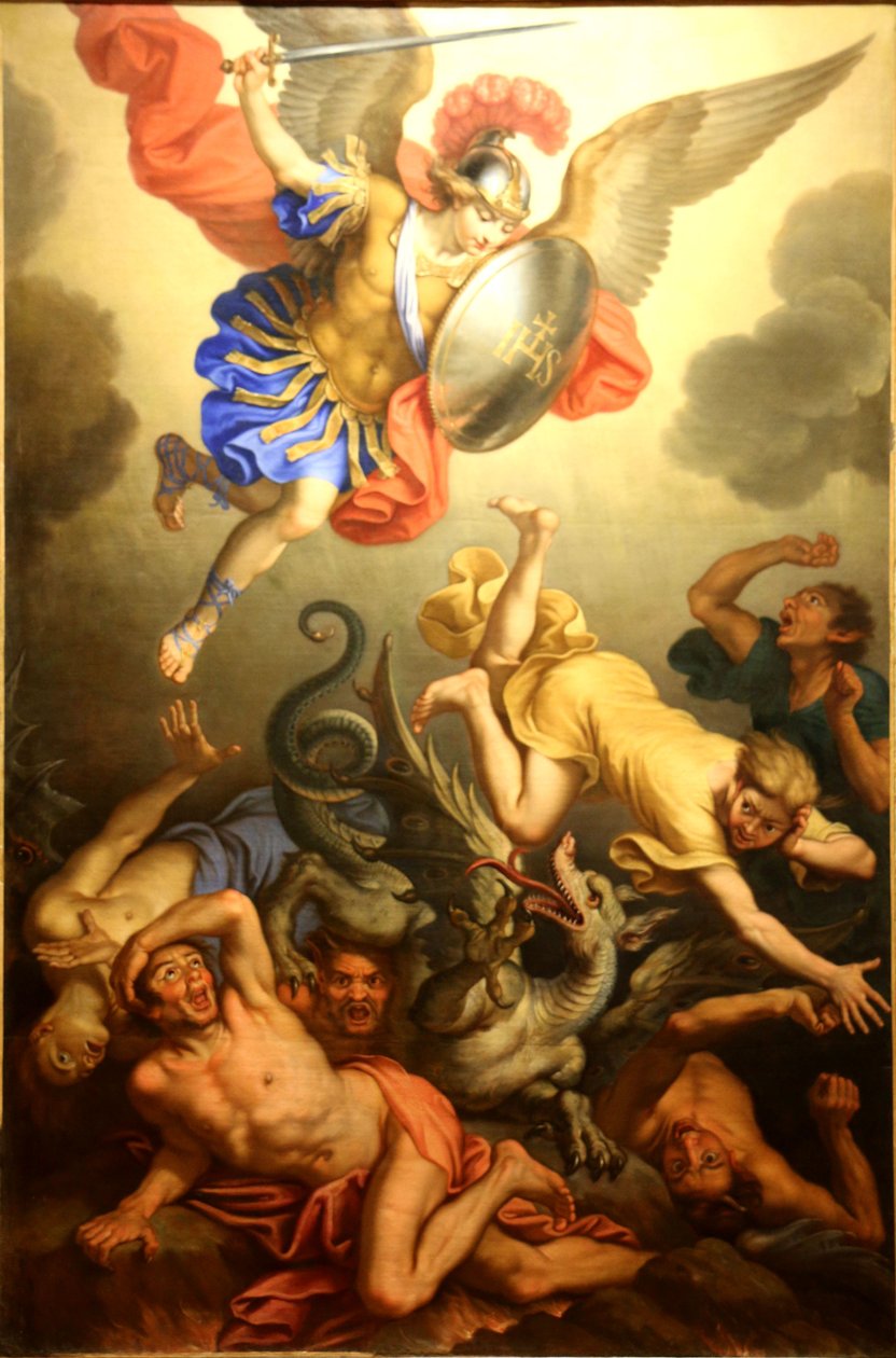 Święty Michał miażdżący zbuntowanych aniołów autorstwa Nicolas Mignard