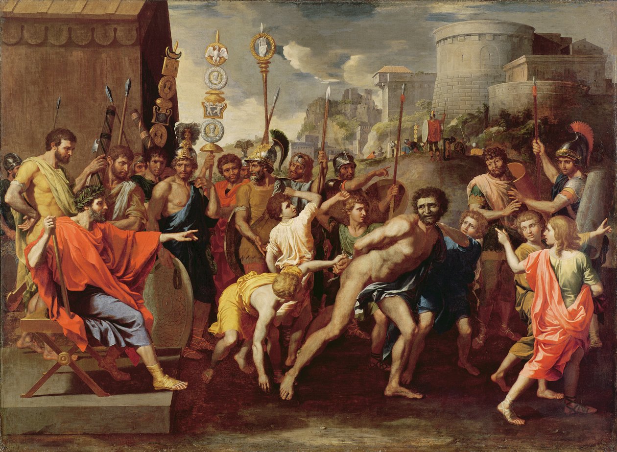 Camillus i nauczyciel w Falerii, c. 1635-40 autorstwa Nicolas Poussin