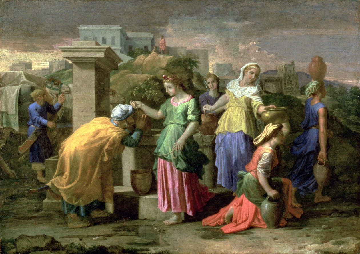 Eliezer i Rebecca przy studni, ok. 1660-65 autorstwa Nicolas Poussin
