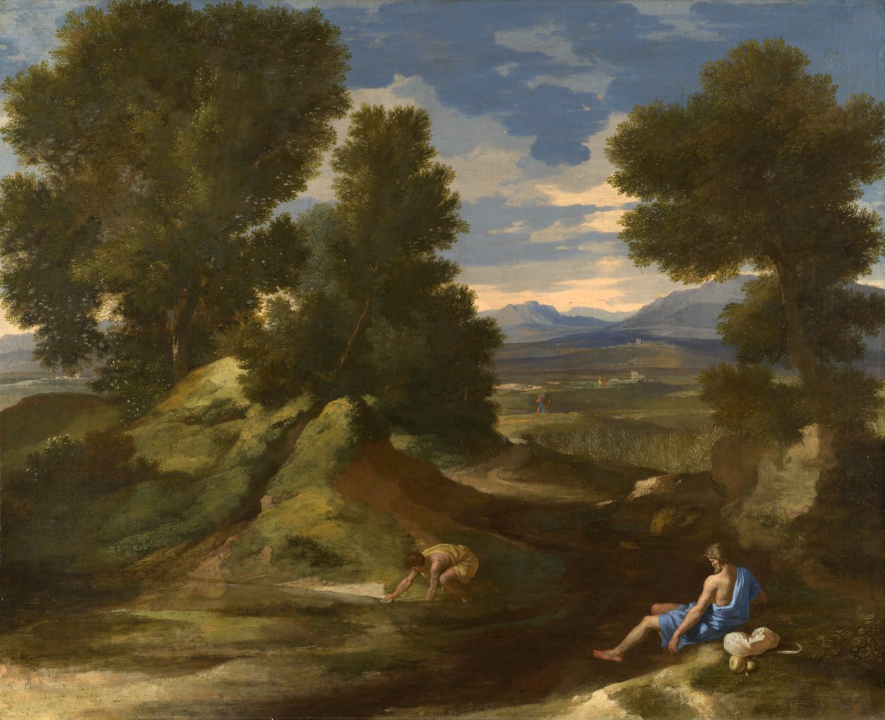 Krajobraz z mężczyzną nabierającym wodę ze strumienia, ok.1637 autorstwa Nicolas Poussin