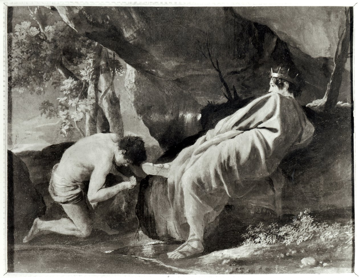 Midas u źródła rzeki Pactolus autorstwa Nicolas Poussin
