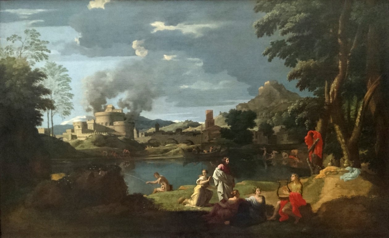 Krajobraz z Orfeuszem i Eurydyką autorstwa Nicolas Poussin