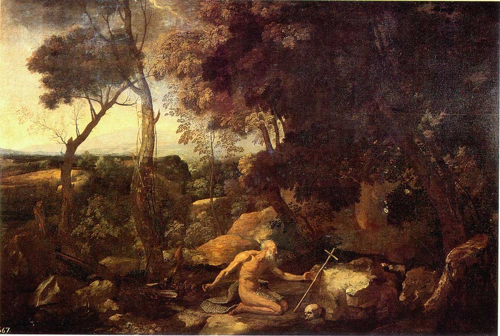 Krajobraz ze Świętym Hieronimem autorstwa Nicolas Poussin