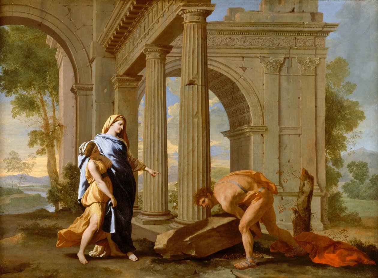 Tezeusz znajduje miecz ojca autorstwa Nicolas Poussin