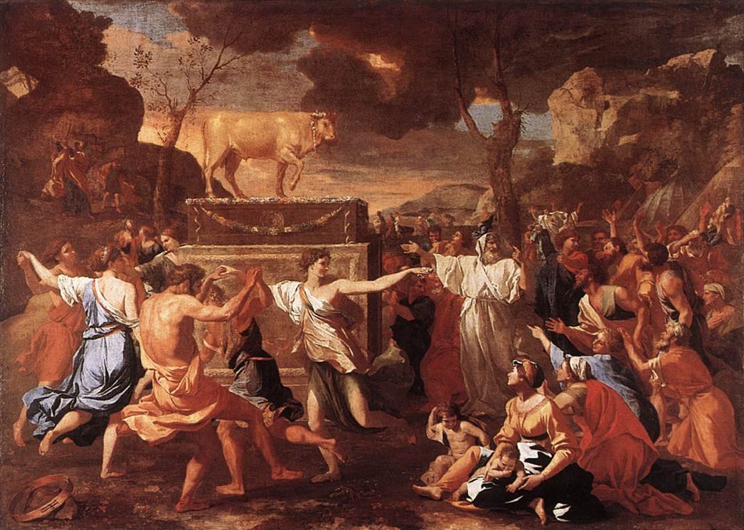 Adoracja Złotego Cielca autorstwa Nicolas Poussin