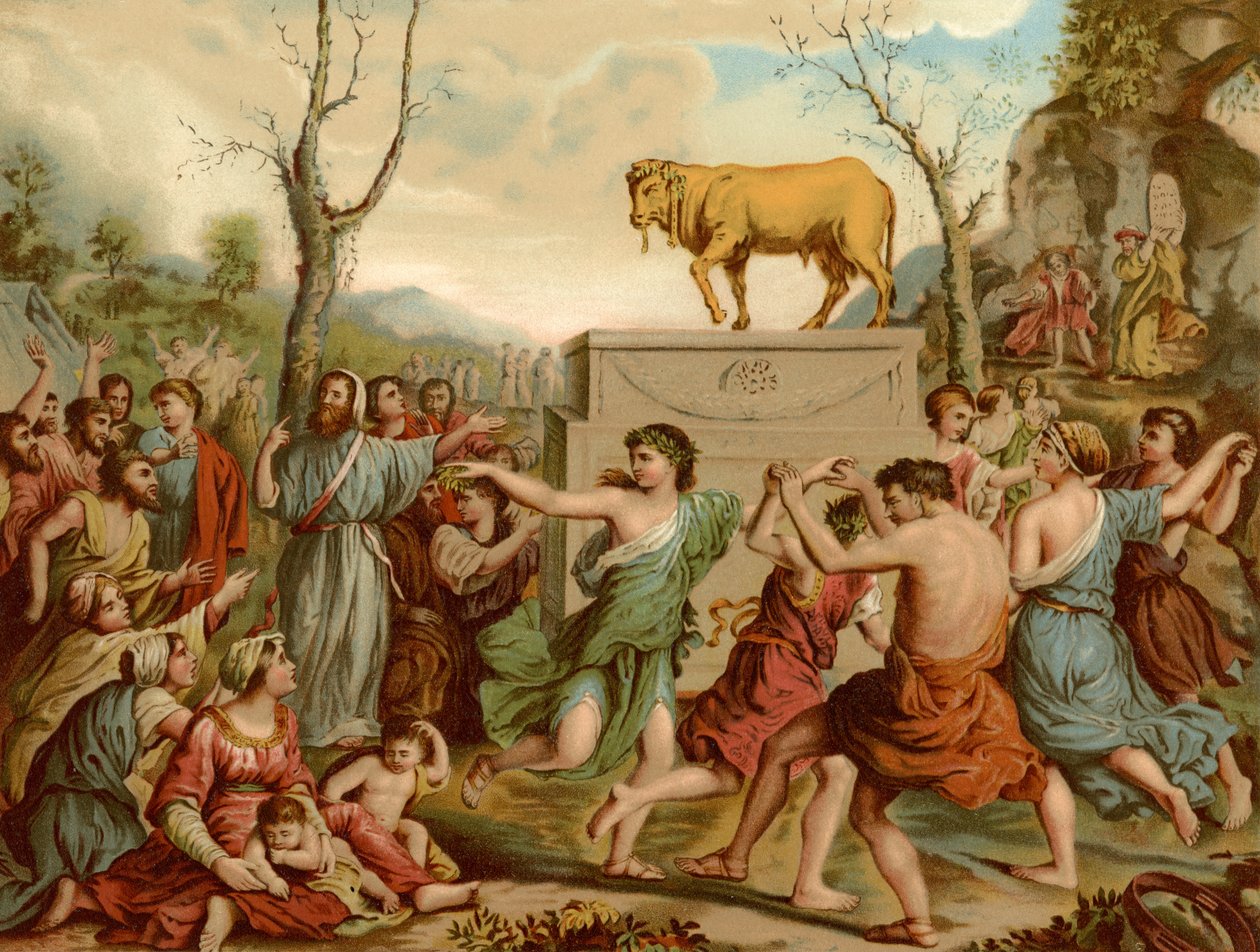Adoracja Złotego Cielca autorstwa Nicolas Poussin