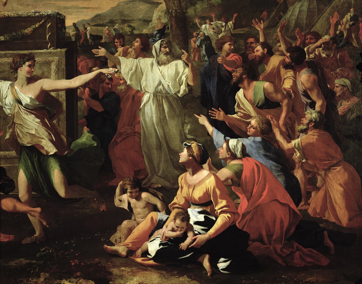 Adoracja Złotego Cielca, przed 1634 olej na płótnie, detal z 3738 autorstwa Nicolas Poussin
