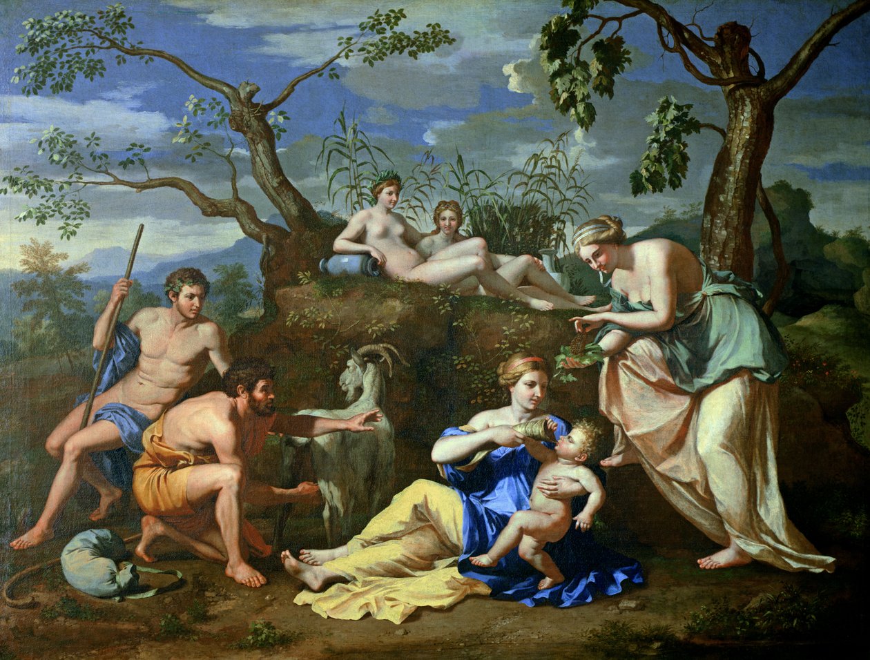 Karmienie dziecka Jowisza, ok. 1640 autorstwa Nicolas Poussin