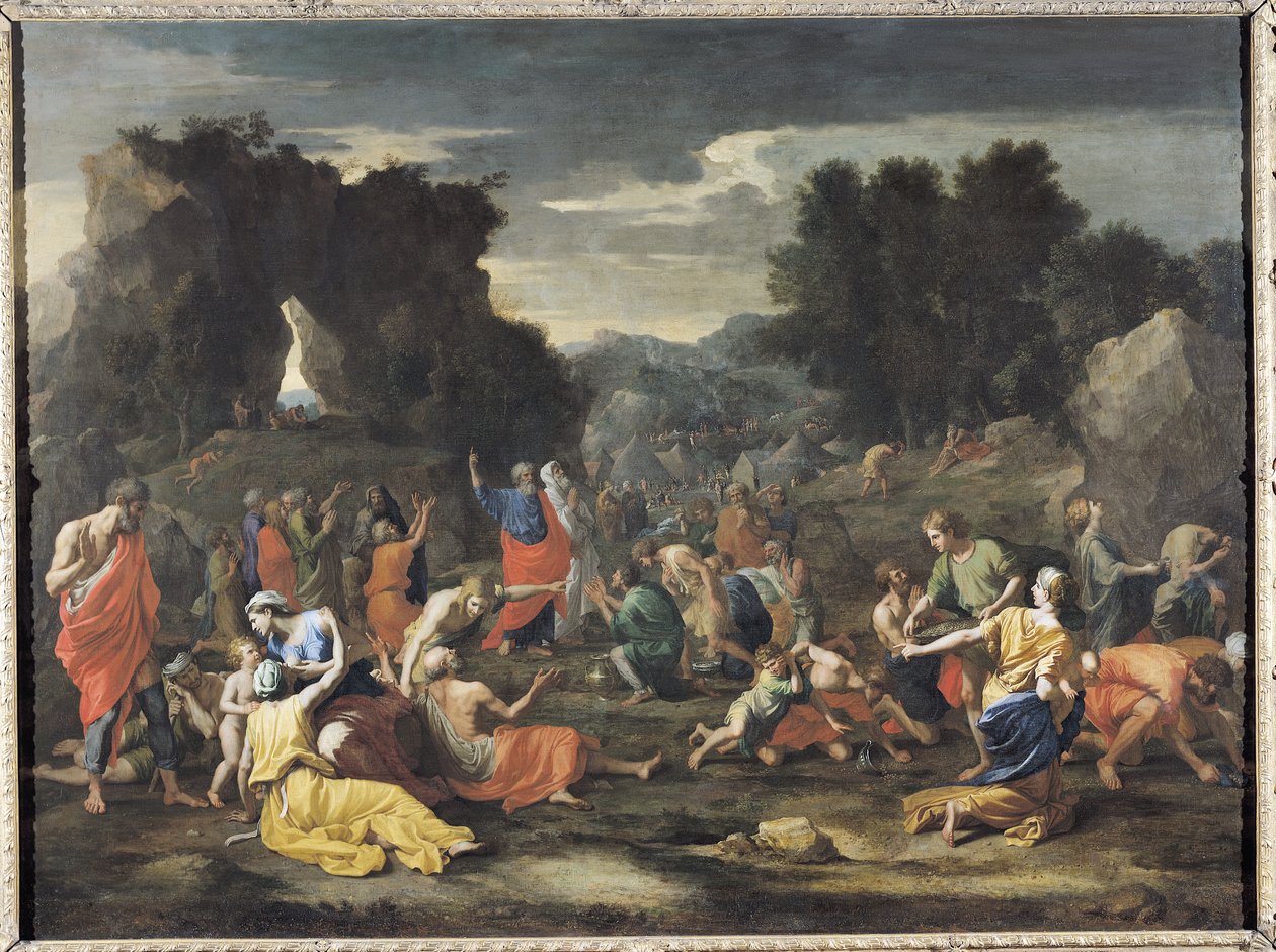 Zbieranie Manny, ok. 1637-9 autorstwa Nicolas Poussin