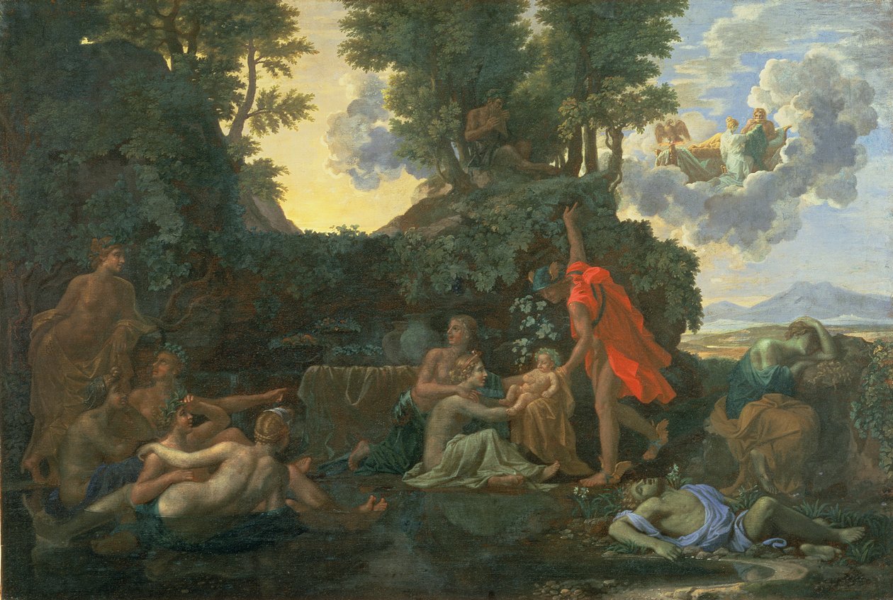 Mały Bachus Powierzony Nimfom Nyskim; Śmierć Echa i Narcyza, 1657 autorstwa Nicolas Poussin