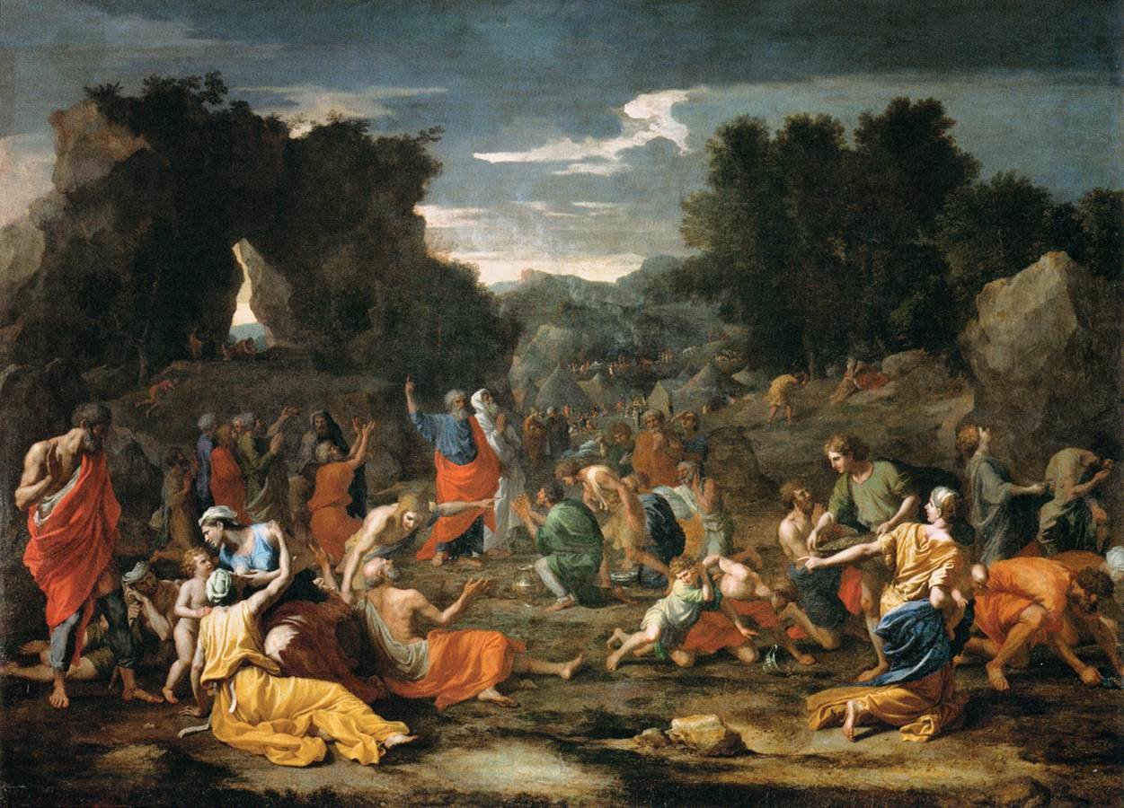 Żydzi zbierający mannę na pustyni autorstwa Nicolas Poussin
