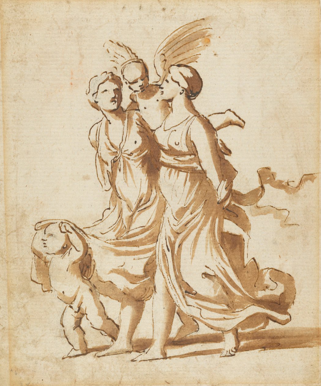 Dwie dziewczyny w towarzystwie Kupidyna, ok. 1625 r. autorstwa Nicolas Poussin